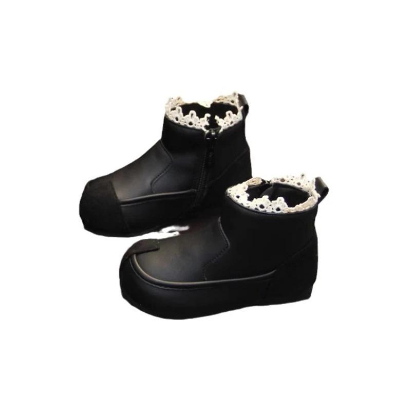 Осенние ботинки для девочек, теплые, модные, со шнуровкой, простые детские туфли, стильные, универсальные, зимние ботинки, классические, ботильоны, удобные, короткие ботинки