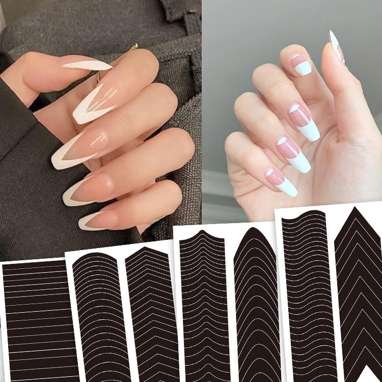 French Tip Nail Art Stickers - Crescent & V-Shaped Black Gel