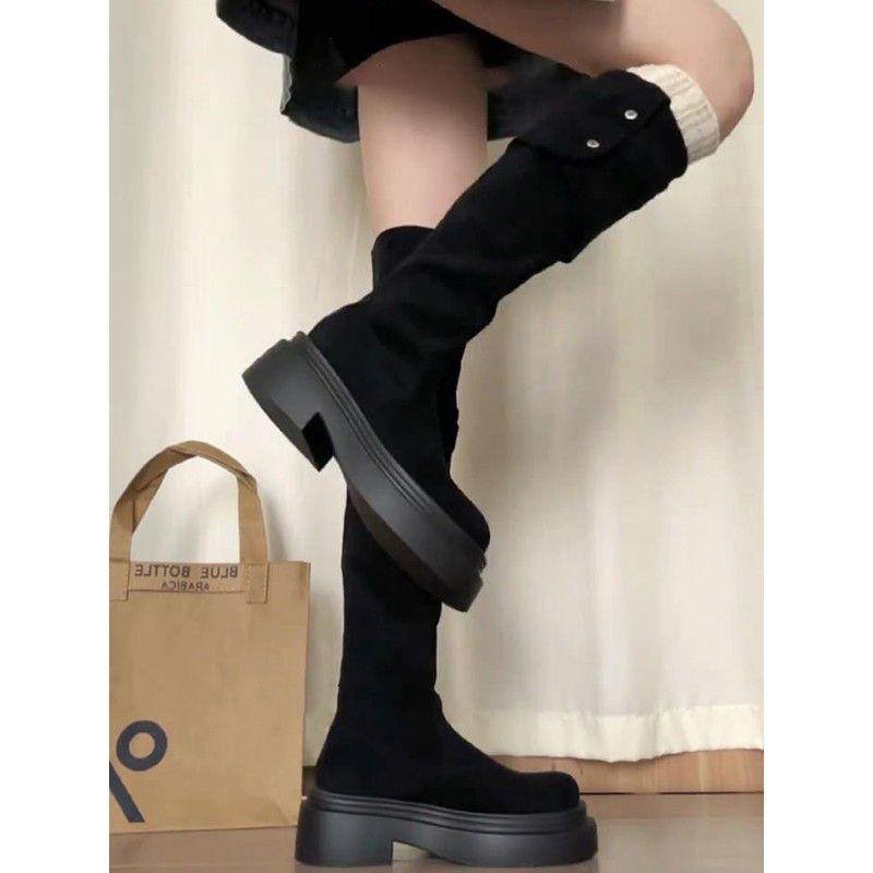 Long boots spring new fashion retro knee fold thick sole two wear versatile tall thin boots