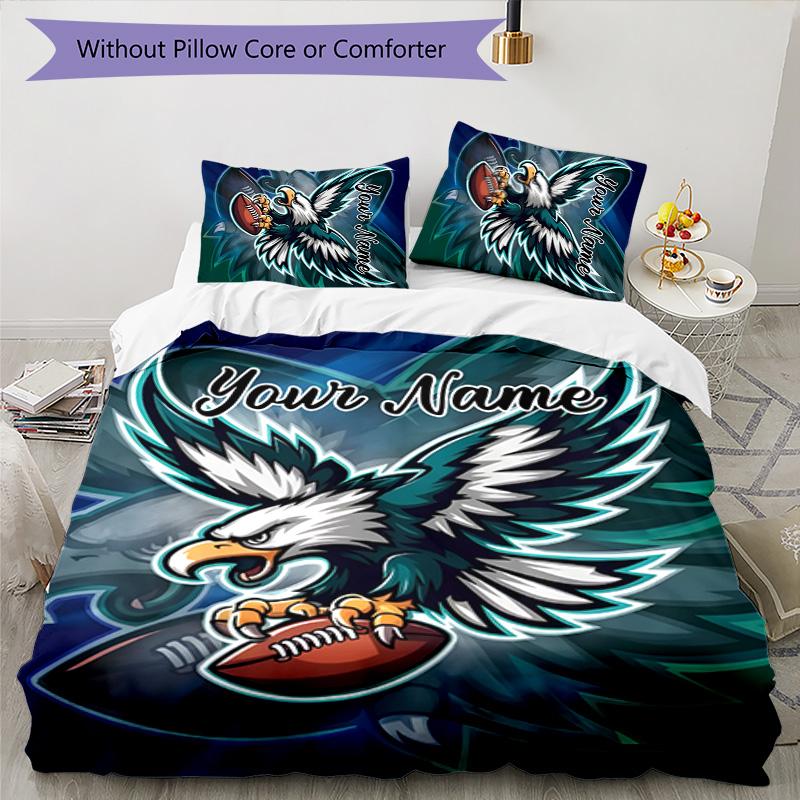 3pcs Fashion Cool Eagle Logo1 Cover Set - Personalized Name, HD Printed Bedding with 1 Cover and 2 Pillowcases - Perfect for Home Decor, Easy Ca