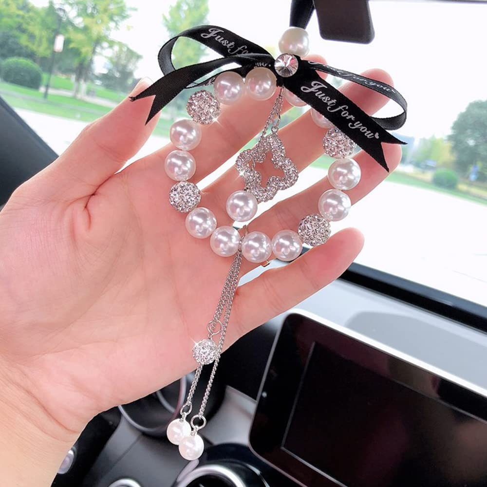 Samcos Four Leaf Clover, Lucky Pearl, Sparkle, Pendant, Car Decoration, Window Decoration, Fashionable, Precision,