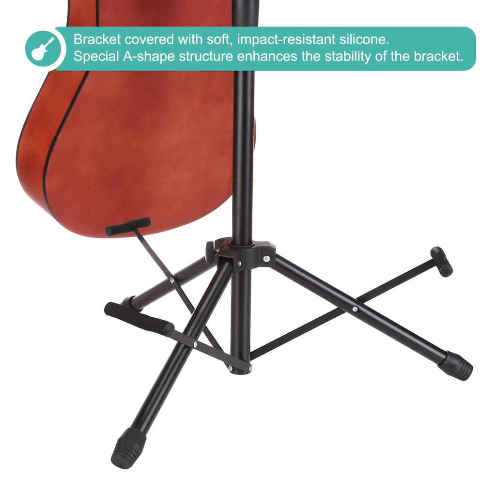 uxcell Triple Guitar Adjustable Stand for and Bass Folding Black Stand, Floor-Mounted, Multi-Guitar Electric, Acoustic, Guitars, Tripod,