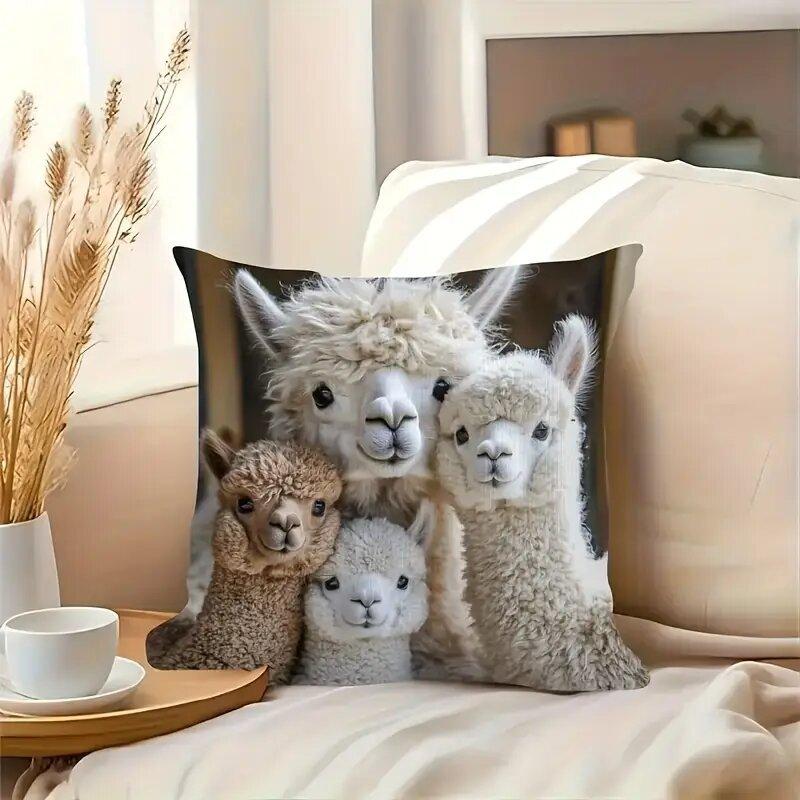 1 Piece Cute Alpaca Pattern Printed Cushion Cover Suitable for Decorating Living Room Sofa Pillow Cover Home Cushion Cover
