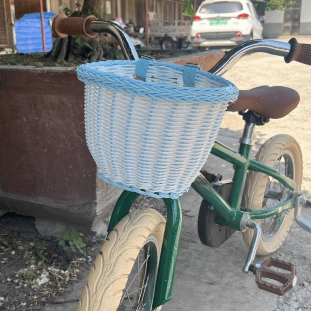 Плетеная корзина для велосипеда, регулируемые кожаные ремни, корзина на руль для велосипеда, детские и взрослые велосипеды