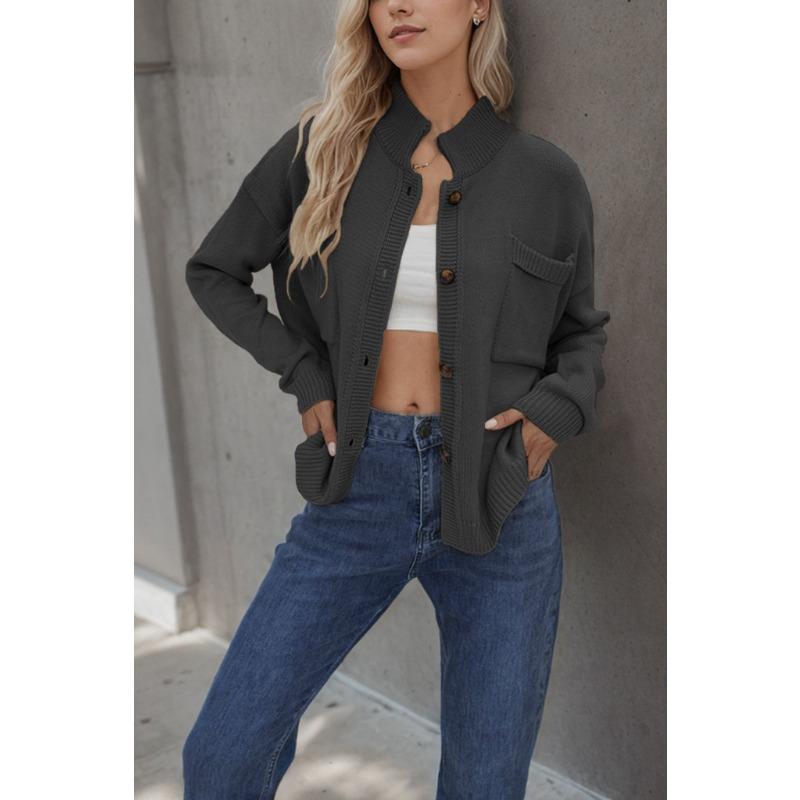 Autumn and Winter Women's Knitted Jacket V-neck Plus Size Sweater Solid Color Cardigan