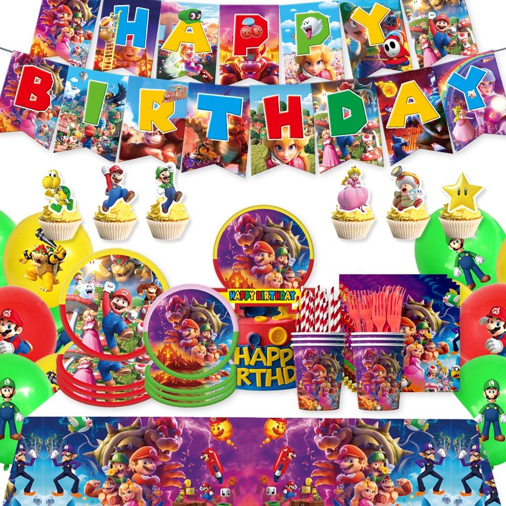 Mario Movie Kids Birthday Party Decoration Banner Tableware Supplies