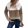 Autumn and Winter Knitted Sweater Women's Contrasting Color Spliced Round Neck Long Sleeved Pullover Top