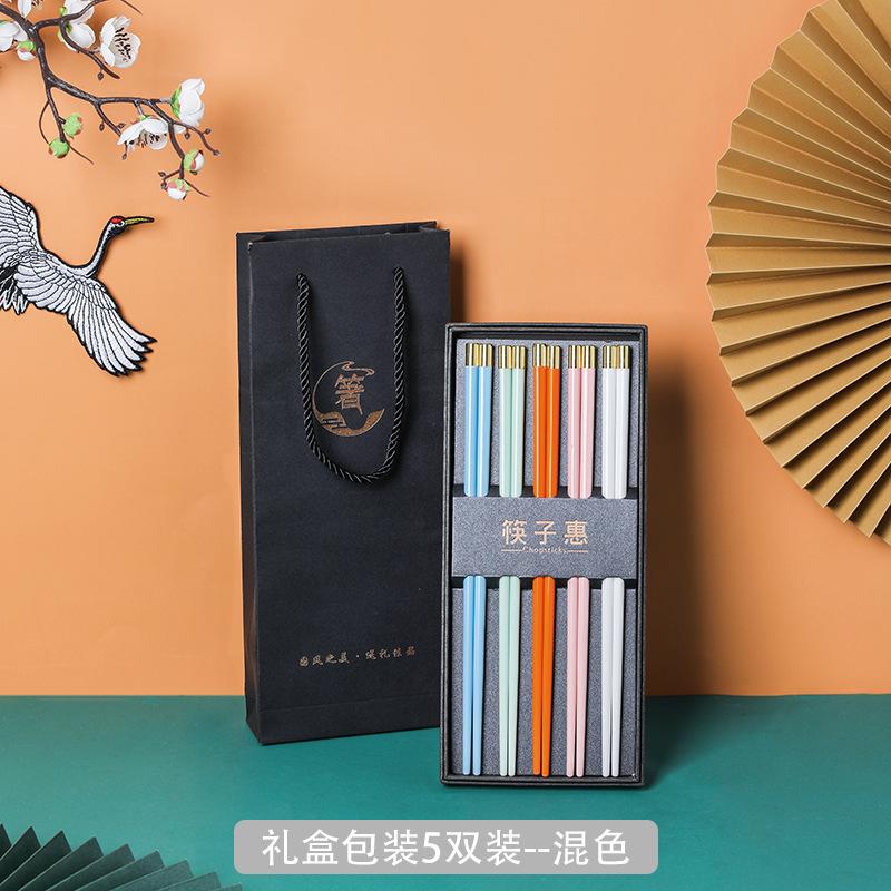 Набор из 5 пар китайских палочек для еды, многоразовые, нескользящие, японские палочки для суши, набор палочек для еды, кухонная посуда, подарочный набор 2025 новинка