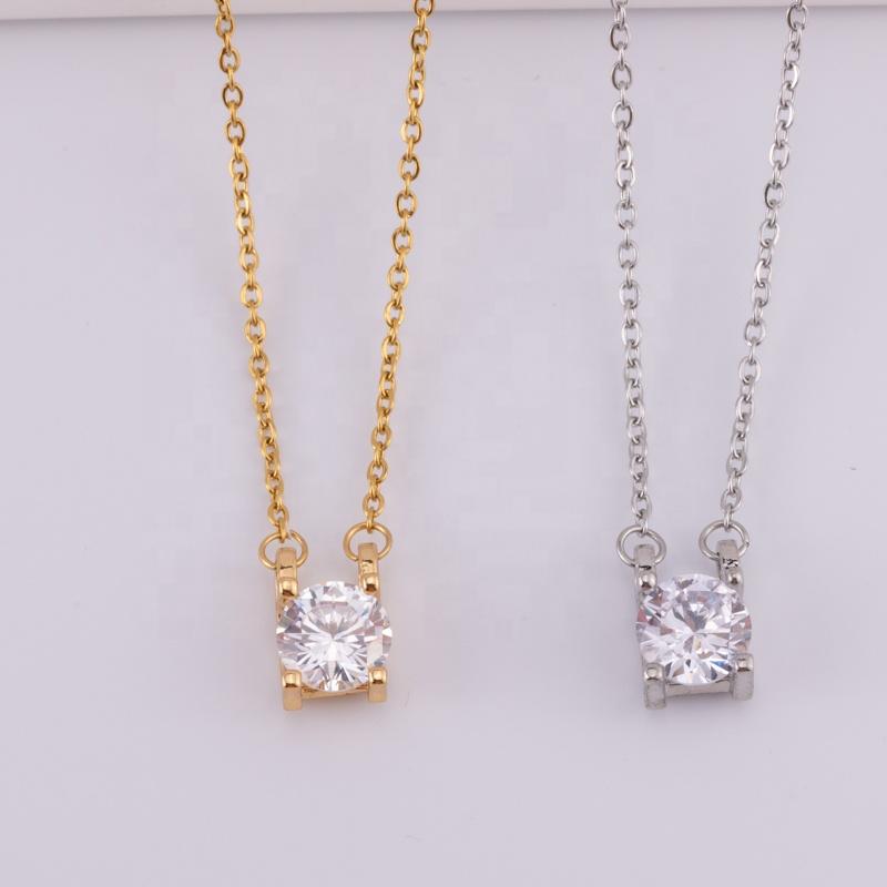 Best Selling Classic Design Geometric Fashion Jewelry Stainless Steel Gold Plated Zircon Pendant Woman Luxury Necklace