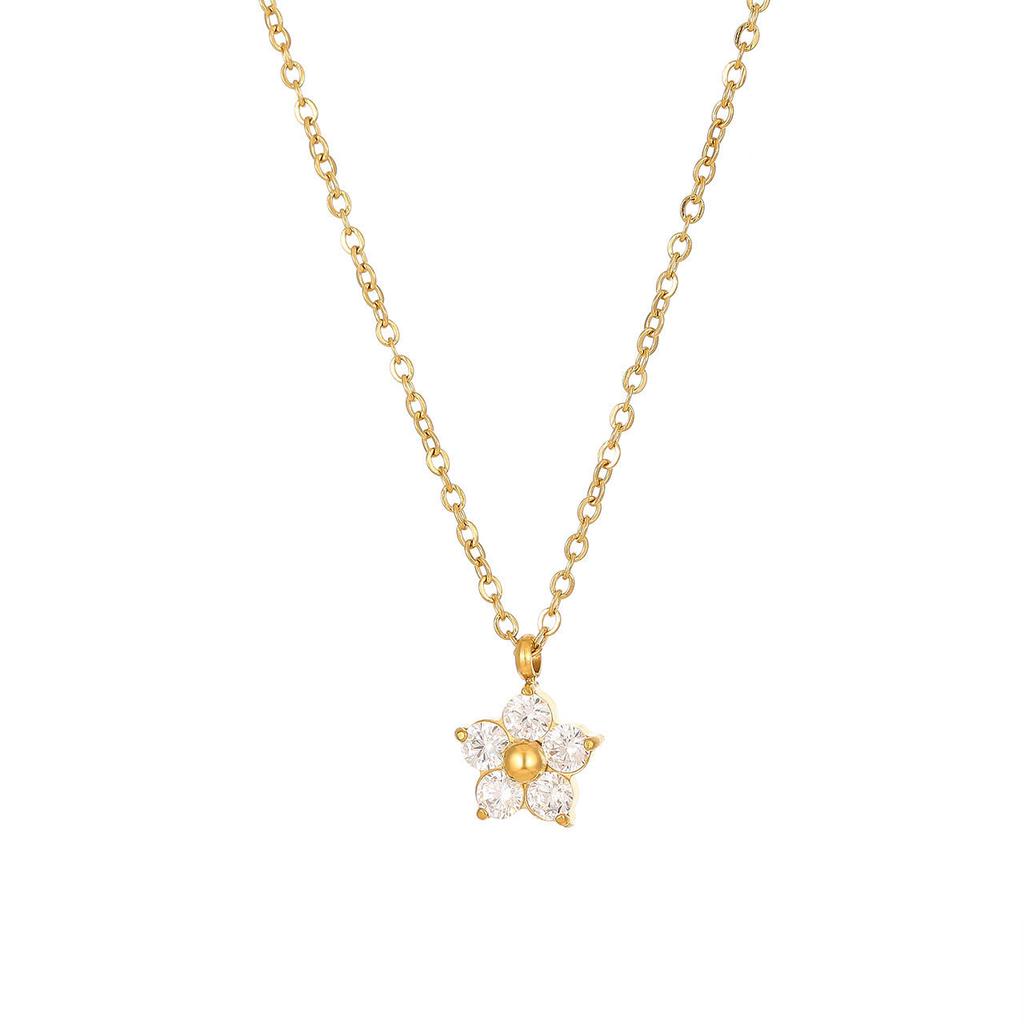 Korean Style New 2025 Diamond Flower Pendant Bamboo Clavicle Chain Sporty Fashion Unisex Small Fresh Elegant All-match