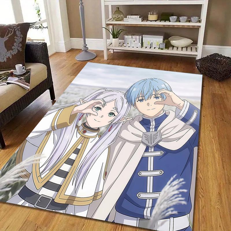 Frieren2 Flannel Pattern Square Carpet,Area Rug,Carpet Rug for Living Room Bedroom Sofa Playroom Decor,Non-slip Floor Mat