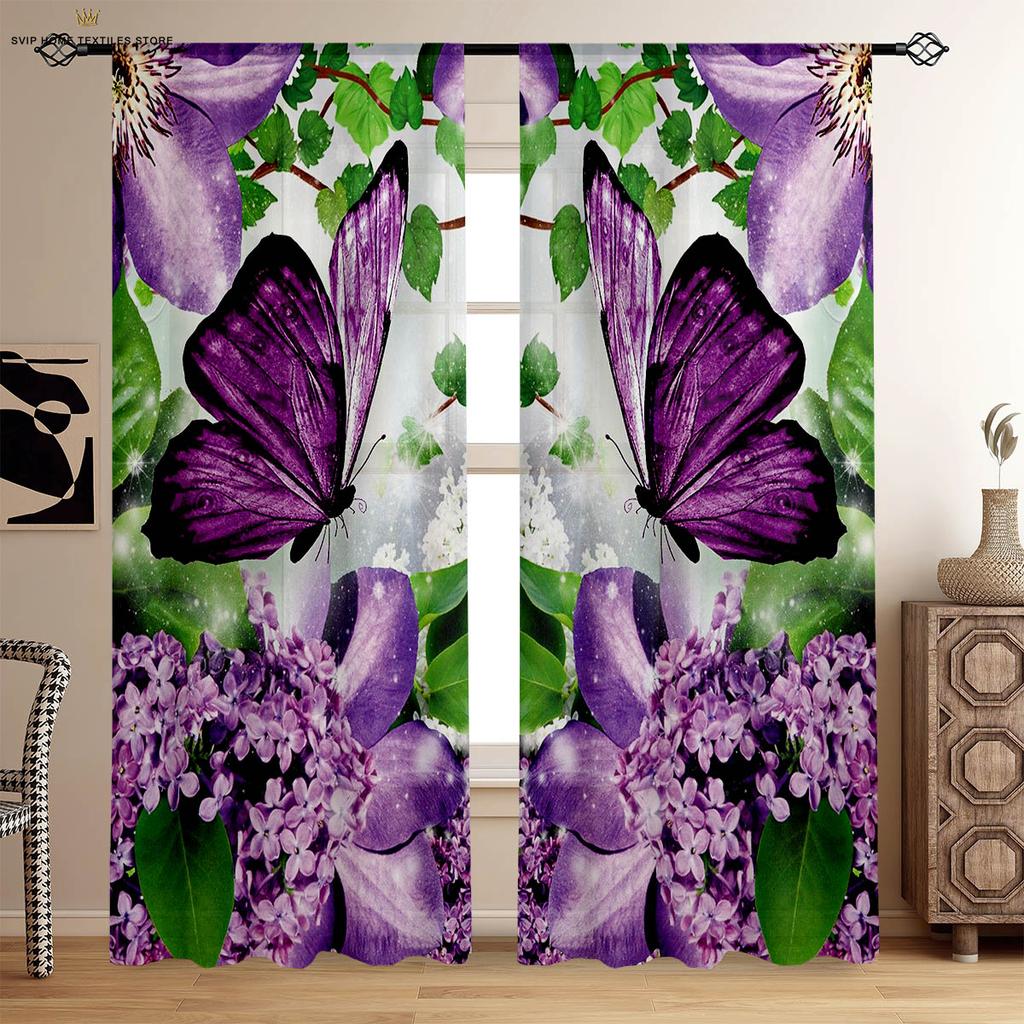 2 предмета занавесок с рисунком «мечтательный цветок-бабочка» для сада, пасторального стиля, спальни, гостиной, кухни, декоративные занавески