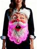 Christmas printed long-sleeved shirt blouse spring new casual loose plus size lapel shirt WG18