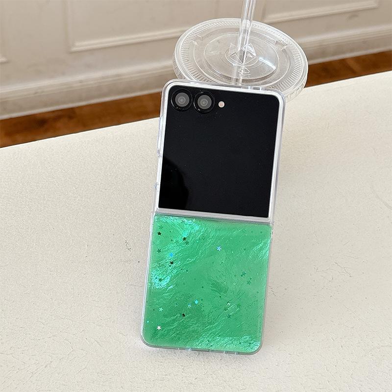 Подходит для Samsung Zflip6 Flip Складной Экран Zflip7 Чехол для Мобильного Телефона Однотонный Блестки W24Flip Простой Защита от Падения