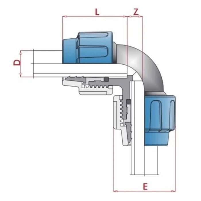 Raccord PE 90° 20mm, Raccord Compression Polyéthylène Eau Potable