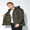 Мужская приталенная надувная шуба с капюшоном цвета хаки