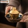 Позолоченный чайный сервиз с узором Чи Лун Полный набор Винтажный набор для чайной церемонии Чайник для заваривания чая и набор чайных чашек Принадлежности для кафе Украшения