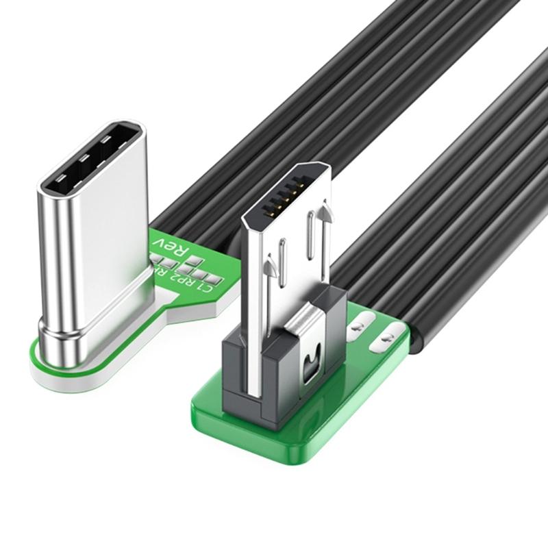USB Type C на Micro USB 90° Угловой адаптер-кабель Power bank гибкий кабель PD зарядный кабель Micro USB плоский силиконовый кабель