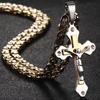 Diyalo христианское распятие Иисус крест кулон ожерелье с кристаллами прочная византийская цепочка ожерелья ювелирные изделия для крещения мужские