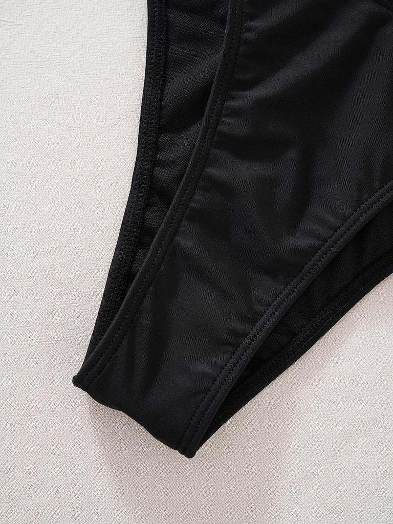 2025 Европейский и американский однотонный купальник бикини с разрезом на шнуровке и кружевом в виде морской звезды