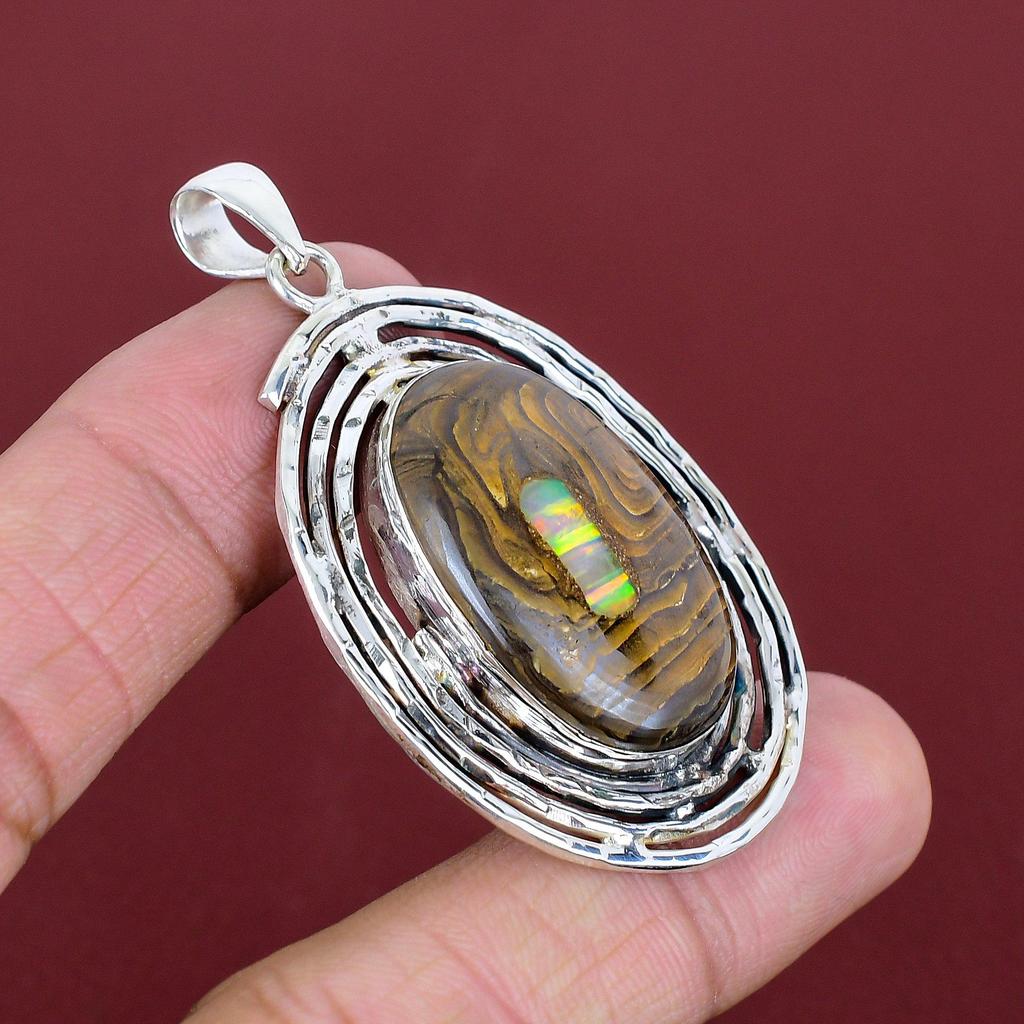 Ethopian opal in boulder opal pendant 925 sterling silver pendant brand new jewelry gemstone pendant handmade silver jewelry gifts for him
