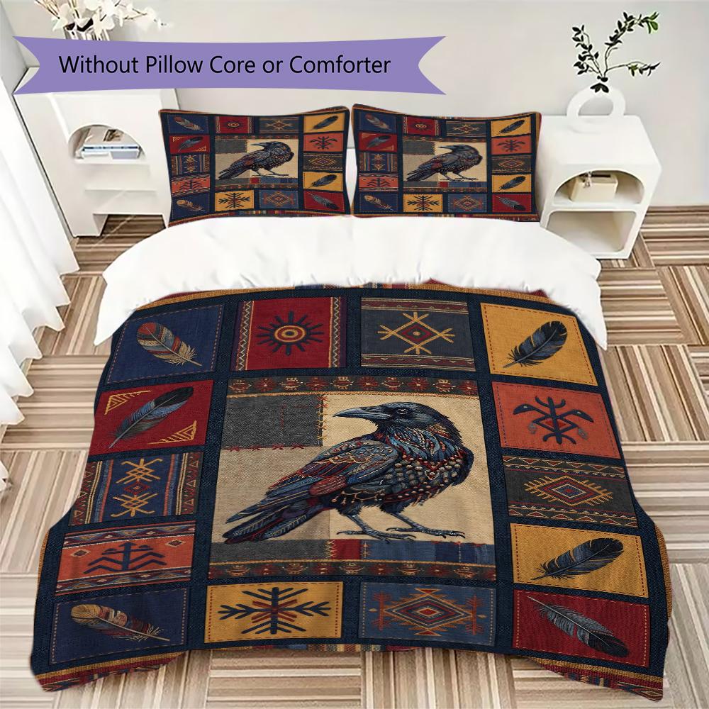 Crow Decoration Pattern Bedding uilt Set uilt Cover Pillowcase Home Decoration Birthday Gift (1 * duvet cover + 2 * pillowcase without core)52