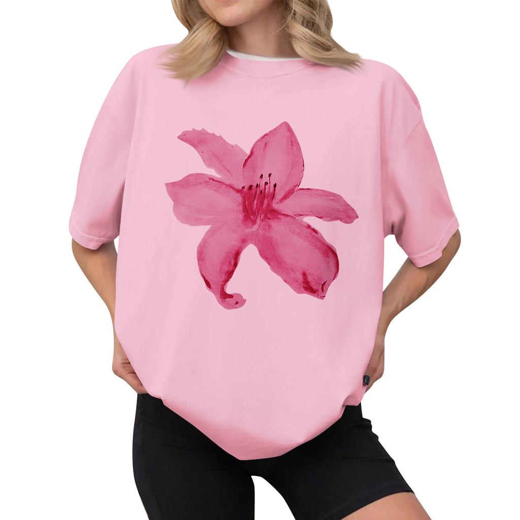 Women's Casual Printed T-Shirt Round Neck Pullover Short Sleeve Top