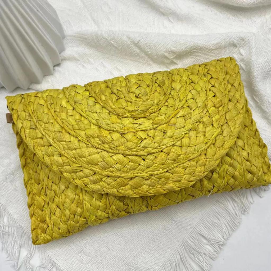 Клатч из тканой кукурузной шелухи для ужина, женский модный простой однотонный соломенный большой кошелек, женский летний повседневный женский кошелек для отпуска