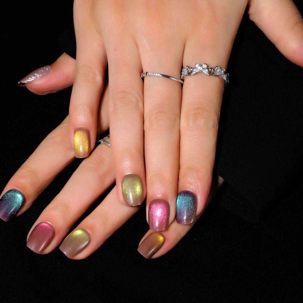 24PCS Short Fake Nails Cat Eye Artficial Nails Reusable False Nails  DIY Manicure Art