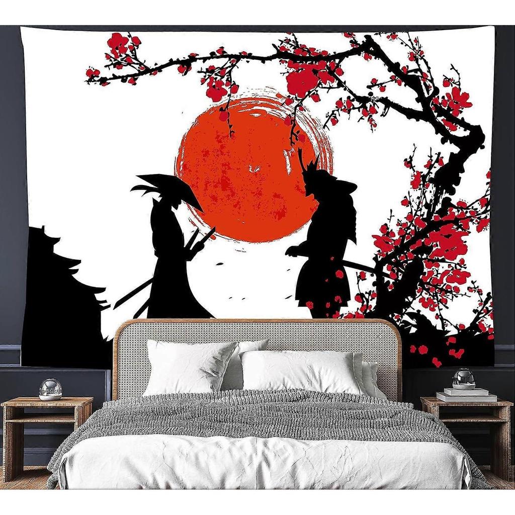 (150 X 100cm) Japanese Tapestry Anime Samurai Tapestry 60" X 40" Cherry Blossom Japanese Style Wall Hanging Party Decorations Home Decor For Bedroom L
