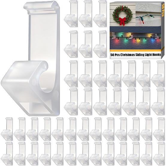 Amyhill 50 Pcs Siding Light Hooks No-Hole Needed Sturdy House Hanger Clips Hooks for Hanging Outdoor Decor String Lights Wreath, Suitable for Mini