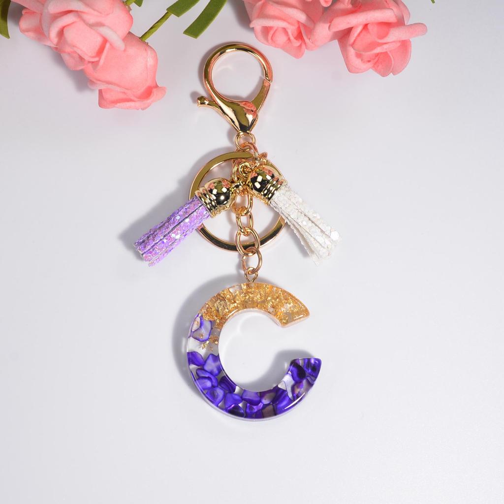 Фиолетовый хрустальный эпоксидный брелок с буквой и кисточкой - Ювелирное украшение из смолы, подвеска-шарм
