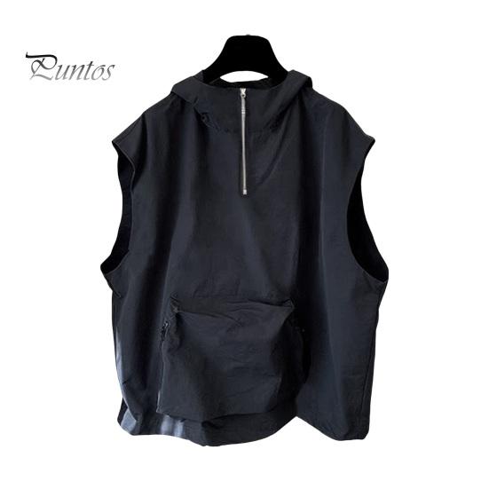 Мужской летний жилет с капюшоном на молнии и половиной планки без рукавов в стиле хип-хоп, жилет, однотонный быстросохнущий жилет с большими карманами