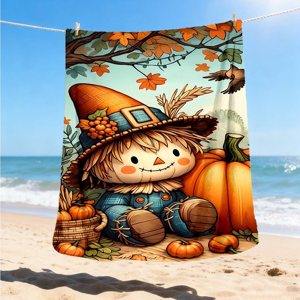 1pc Scarecrow, Pumpkin Throw Blanket Polyester Fiber, Lightweight Flannel, Soft & Warm, All Season Use for Outdoor, Camping Digital Print
