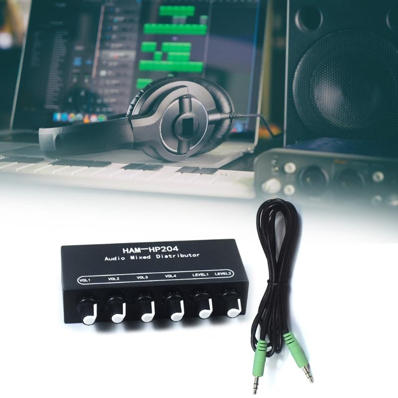 HP204 Stereo Headphones Amplifier Mixer 2 Channel Input 4 Output for Live Stage Auditory Mixing For Stage and Studio