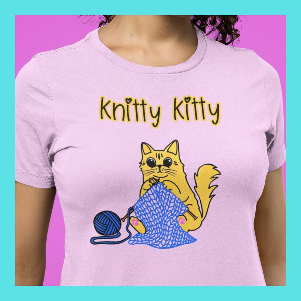 Knitty Kitty, Cat Knitting Design Tee Shirt