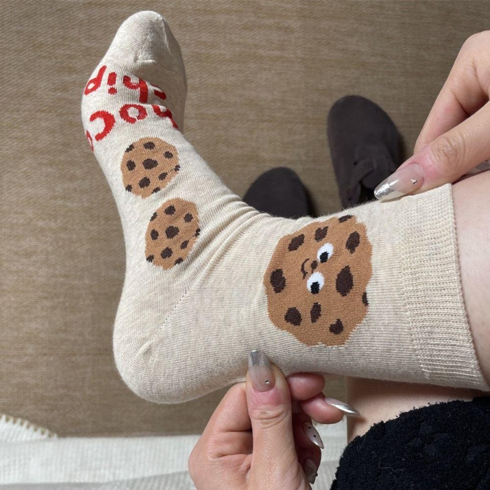 4 пары хлопковых коротких носков с рисунком, носки до середины икры, удобные женские чулки