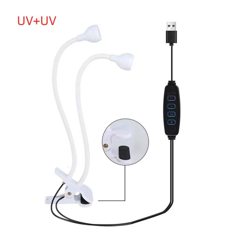Светодиодная настольная лампа с двойной головкой, USB-лампа с зажимом, ночник, УФ-лампа для сушки, фиолетовая лампа, гибкая портативная лампа на гибкой ножке для ногтей, лак для ногтей