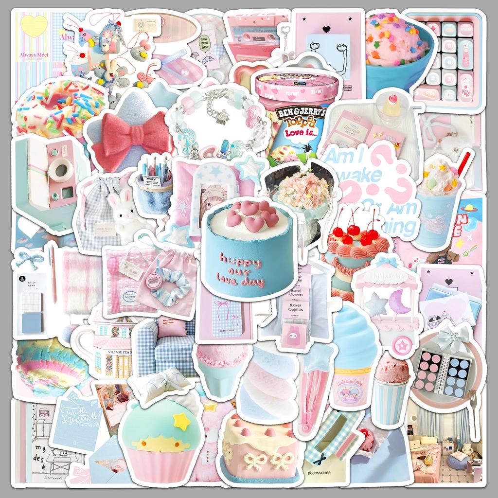 Korean Style Graffiti Stickers: 52 Blue & Pink Sheets for Phone Case & Notebook Décor