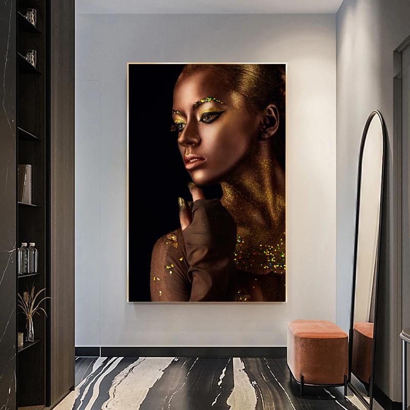 Black And Gold Woman Canvas Paintings Sexy Nude African Posters Prints Wall Art Pictures for Living Room Wall Decoration Cuadros