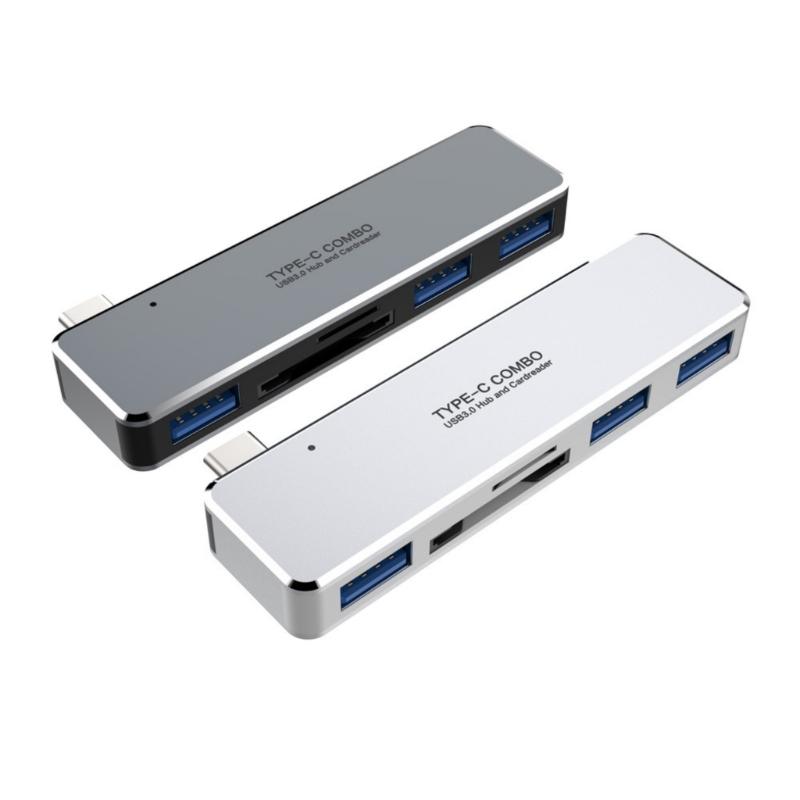 Многопортовый USB-C адаптер со слотом для карт памяти, 3 USB-хаба, Быстрый 5 Гбит/с, Для панельного ПК, Легкий прочный корпус из АБС-пластика