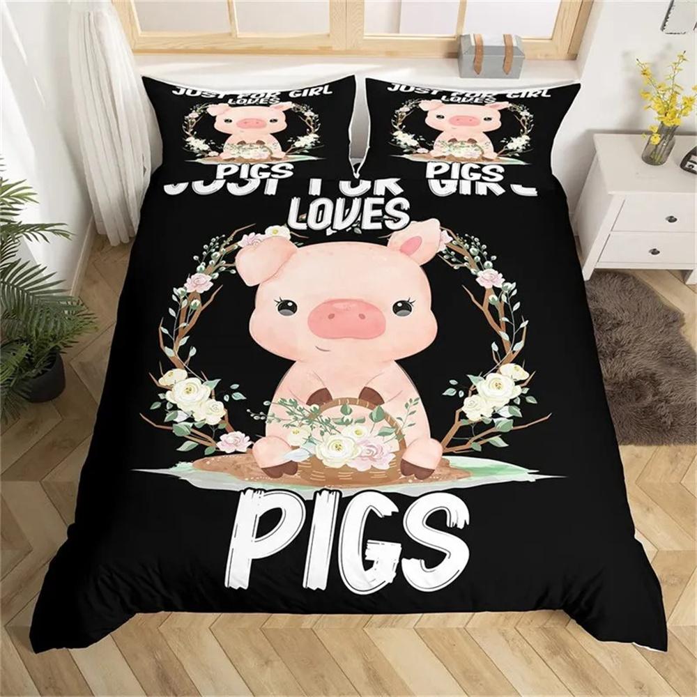 Cartoon Lovely Pig Duvet Cover Kawaii Animals Bedding Collection King Microfiber Farmhouse Wildlife Theme Comforter Cover Pillowcases