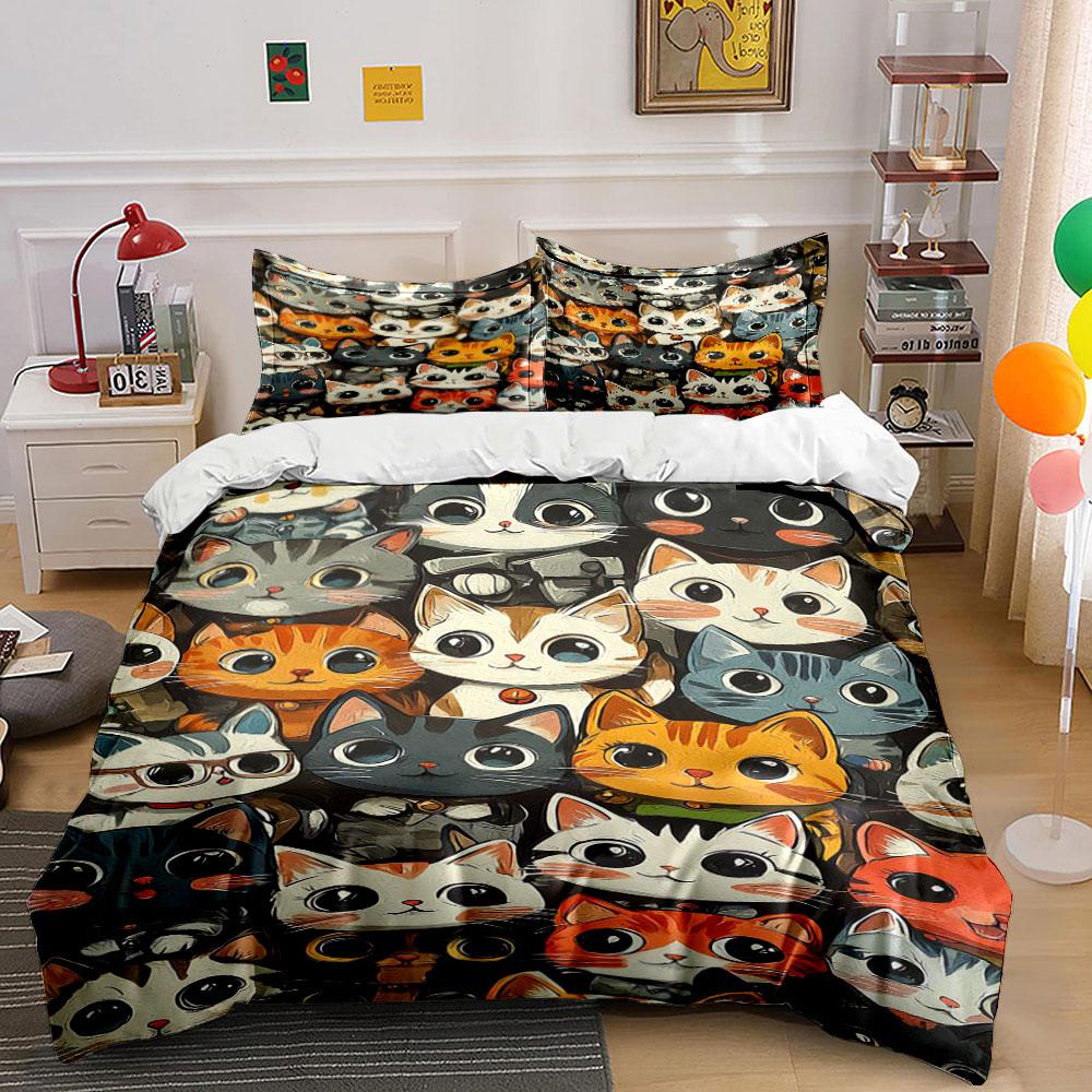 Stylized cat faces pattern. Bedding sets Duvet cover sets Duvet covers Pillowcases(1 * Duvet Cover 2 * Pillowcases, without duvet insert)