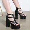 2025 Summer Thick-heeled Sandals Waterproof Table Hollow Ultra-high-heeled Women's Shoes Foreign Trade 40 Yards