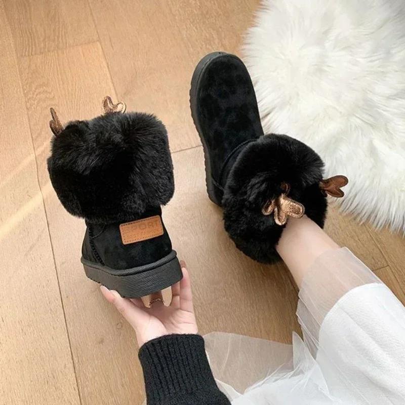 Модные Kawaii Женские Снегоступы Большого Размера Теплые Элегантные На Среднем Каблуке Милые Женские Ботинки Плюс Зимняя Обувь 2024 Работа на Скользкий Шик