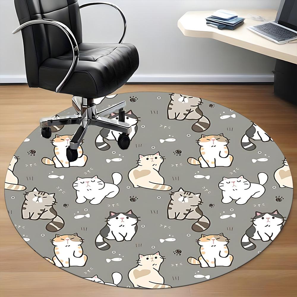1pc Cats Fish Office Round Area Rug, Under Office Chairs Bedroom Living Room Home Decor, Room Deco, Available in Various Sizes L1024371