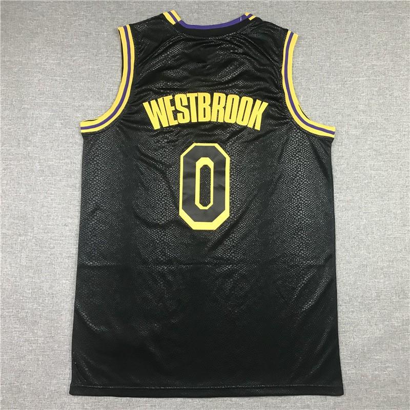 Custom Embroidered NBA Lakers Jersey Russell Westbrook 0 Basketball Uniform Sportswear Men Women