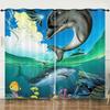Curtain Illustration Marine Life Shark 3D Digital Printing Blackout Curtain Punching
