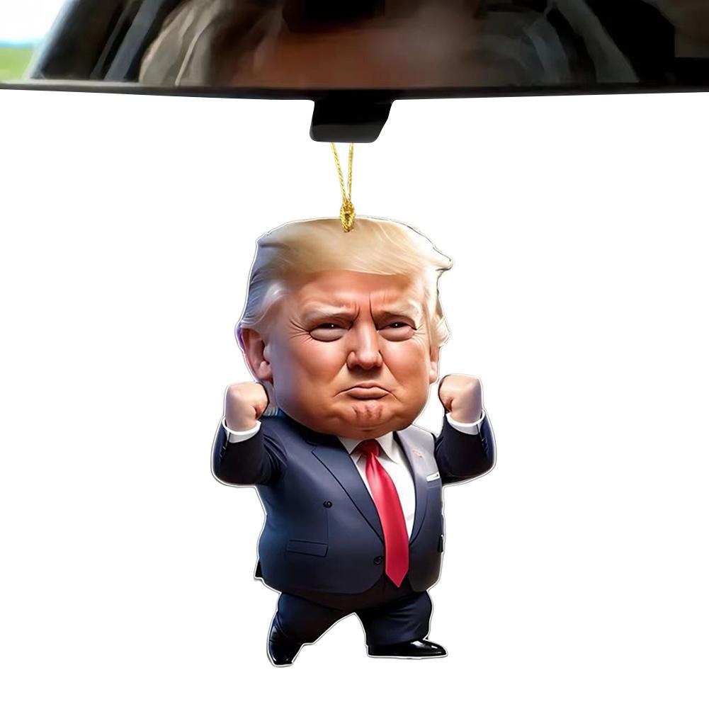 1 шт. Акриловое рождественское украшение в стиле Трампа, подвесное украшение для автомобиля и дерева, идеальный праздничный подарок, забавный мультяшный кулон