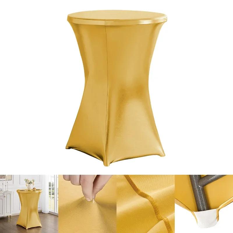 Metallic Cocktail Tablecloth Spandex Round Table Cloth Cover For Hotel Banquet Party Wedding Decoration Four Legs Round Base